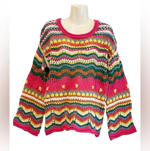 Ecosunny Women's Sweaters Long Sleeve Crew Neck Color Block Striped Hollow - Image 4