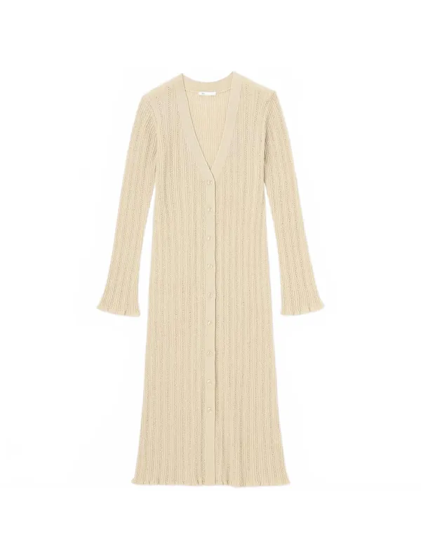 Uniqlo GU Loop Boucle Yarn Semi-Sheer Long Cardigan Beige - Image 5