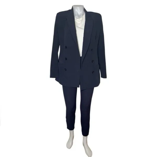 EXPRESS Blue Pantsuit Dark Navy Pants Double Breasted Blazer Jacket Size Small - Image 3