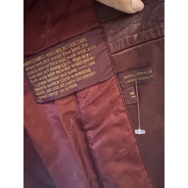 Vtg‎ Etienne Aigner Leather retro Jacket Sz 14 Burgundy Belted Button Front - Image 5