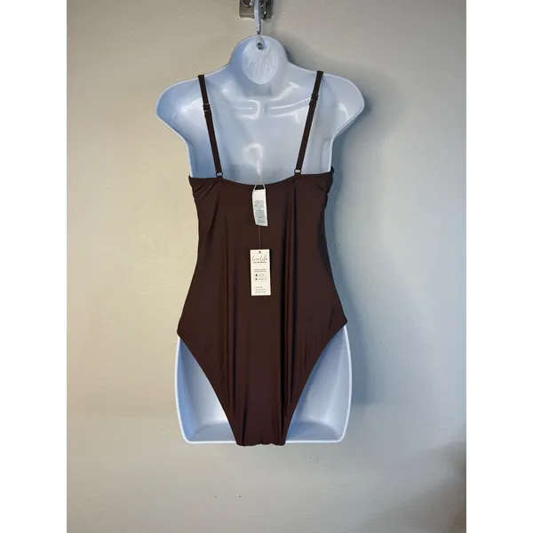 Cupshe Womens Brown Ruched V-Neck One-Piece Swimsuit ASL9035YC M - Image 4