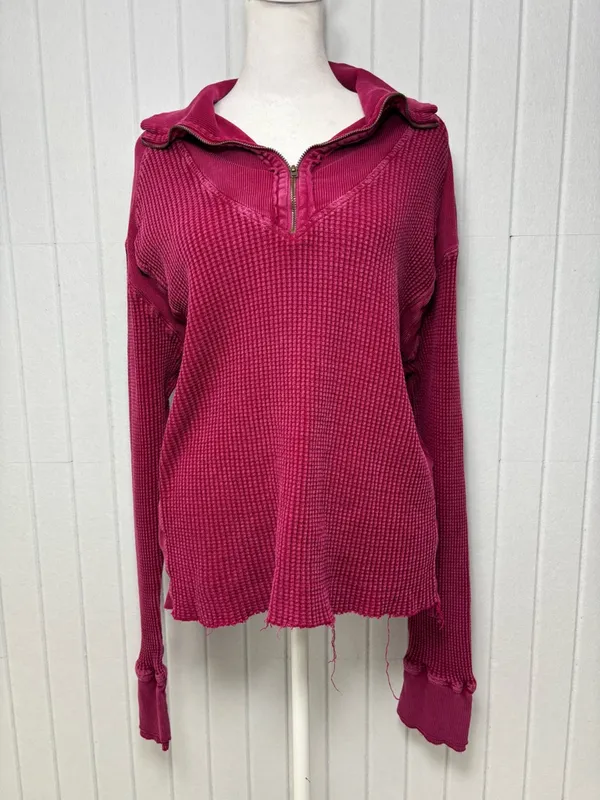 Free People Ashton Wine Half-Zip‎ Waffle Knit Pullover Size XL - Image 5