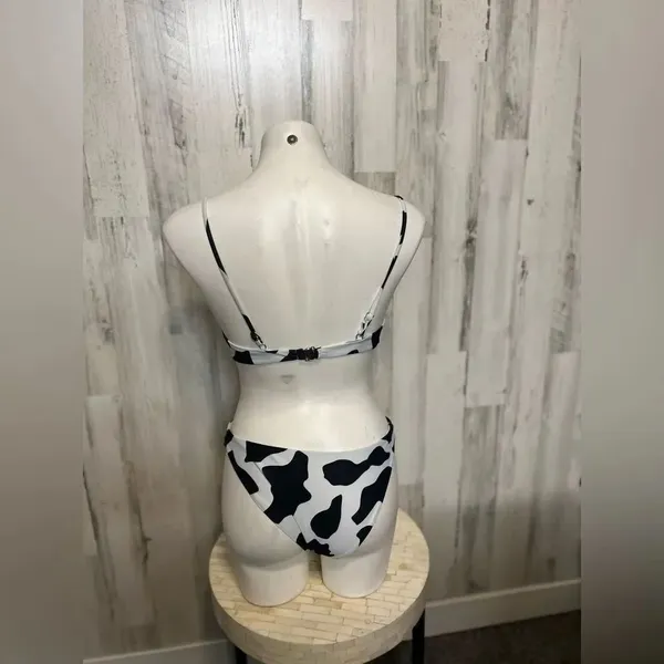 3-Piece Cow Print Bikini Set with Matching Mesh Sarong Women’s Small - Image 4