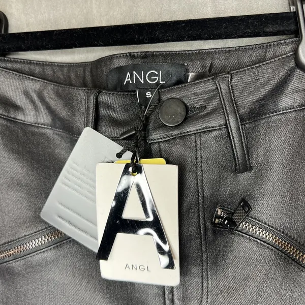 ANGL Black Coated‎ Denim Pencil Skirt High Waisted Faux Leather Look Small - Image 2