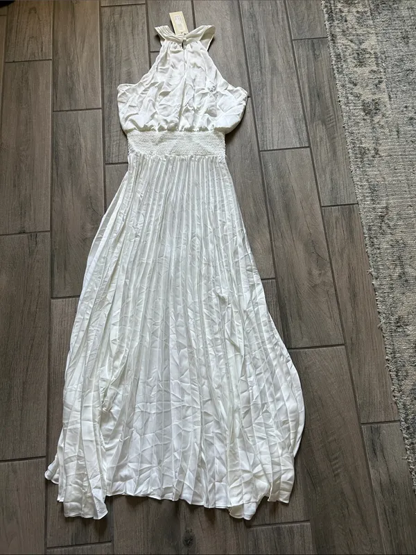 Ramy Brook White Halter Pleated Maxi Dress - Image 6