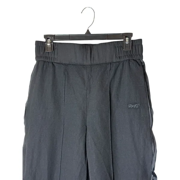 Reebok Victoria Beckham Pants‎ Women Small Black Wool Snap Side Satin Wide Leg - Image 5