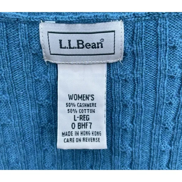 VTG LL Bean Cable Sweater Vest L-REG Wool/Cashmere Cable Knit Teal Green Preppy - Image 11