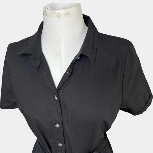 J.Crew Factory Black Shirt Dress Sz 10 Tie Waist Button Front Classic Minimalist - Image 4