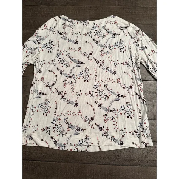 Loft Outlet‎ Women's White brown Blue flowers Quarter Sleeve Rayon Top Size XL - Image 7