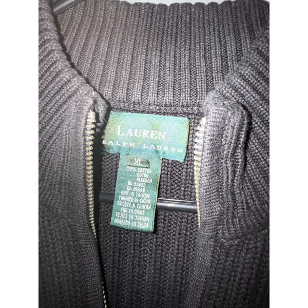 Lauren Ralph Lauren Black Ribbed Cotton Full Zip Mock Neck Sweater Vest XL - Image 2