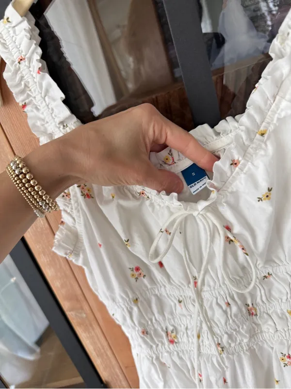 Old Navy maxi dress ditsy floral print ruffle tie front fit & flare midi doen - Image 4
