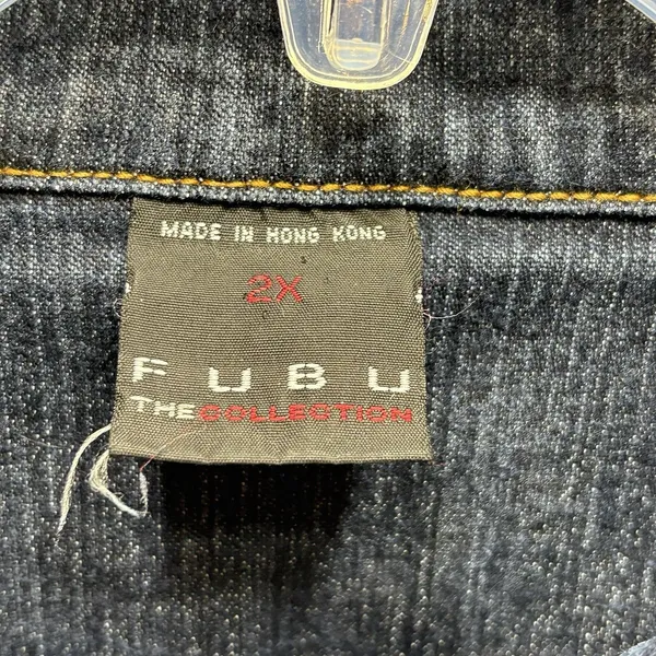 FUBU Denim Jacket Womens 2X Blue Indigo Jean Y2K Chic Urban Trucker Streetwear - Image 4