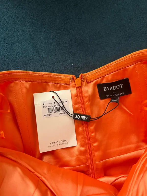 Bardot Orange Strapless Midi Dress - Image 6
