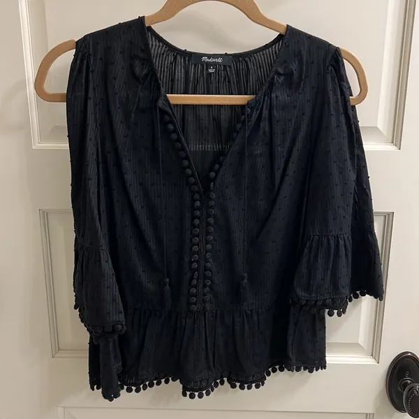 Madewell Peekaboo Pom-pom Top-Black - Image 6