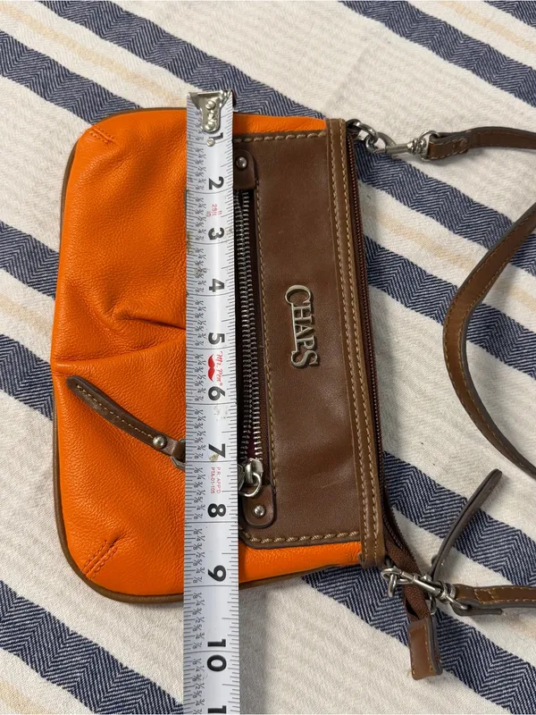 CHAPS Orange Brown Crossbody Bag Small Zip Front Shoulder Purse Y2K Preppy - Image 8