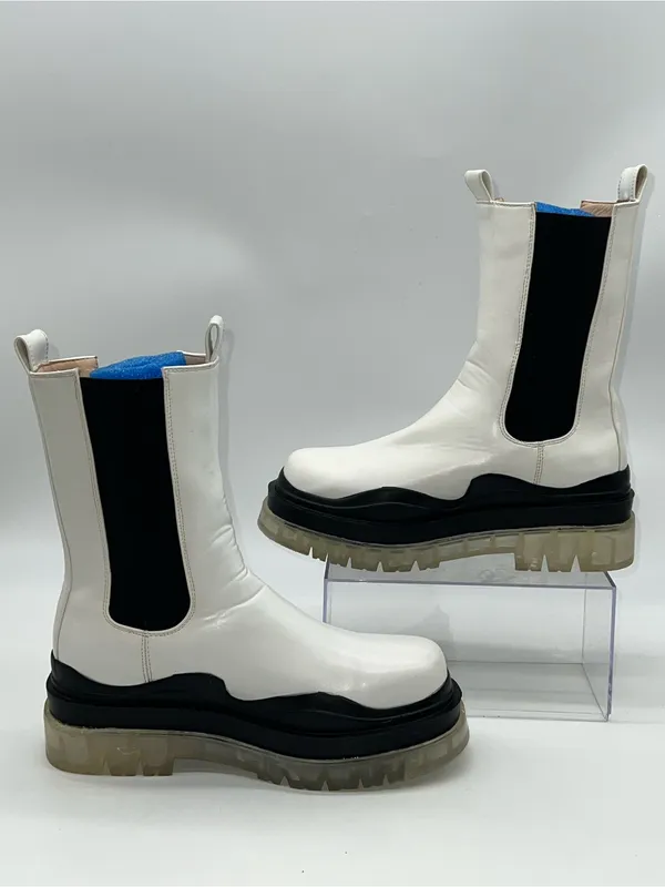 Azalea Wang White w/Black Pullon Chelsea/Combat Boots w/Clear Lug Outsole-Sz 8 - Image 2