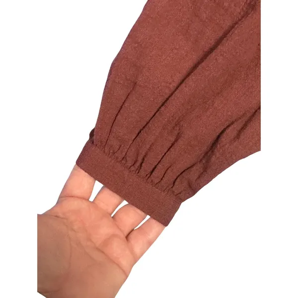 Zara Burgundy Embroidered Cotton Blouse Ruffle Neck Boho Top L 7200/228/681 - Image 4