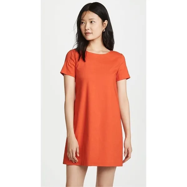 Theory Panel Shift Good Linen Mini Dress in Crunch Size XL Orange Short Sleeve - Image 2