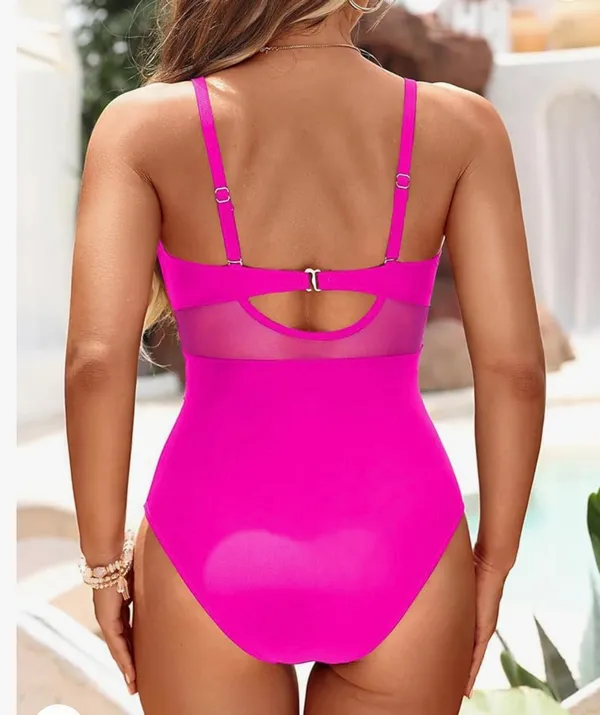 Tempt Me Women One Piece Bathing Suits Tummy Control Swimsuits Cutout Mesh Front Cross Swimwear - Image 2