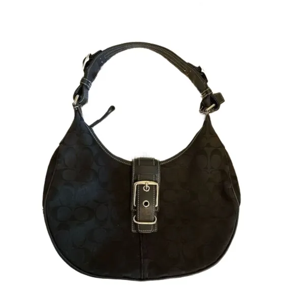 Coach Vintage Leather Buckle Signature Jacquard Hobo Classic Shoulder Bag Y2K - Image 2