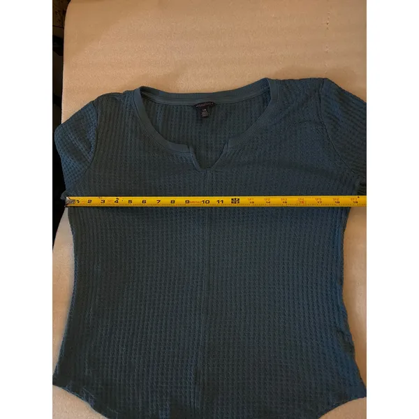 Aeropostale Waffle Knit Thermal Long Sleeve Tee L Turquoise Cabincore Classic - Image 5