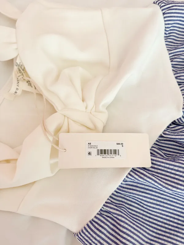 Altar’d State Romina Ivory And Blue Striped Midi Dress Size Small - Image 4