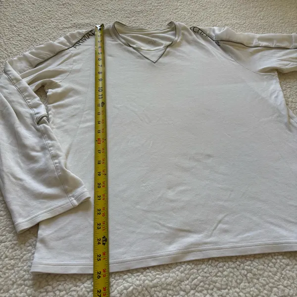 Armani Exchange White Contrast Trim V-Neck Long Sleeve T-Shirt Sz L Quietluxury - Image 7
