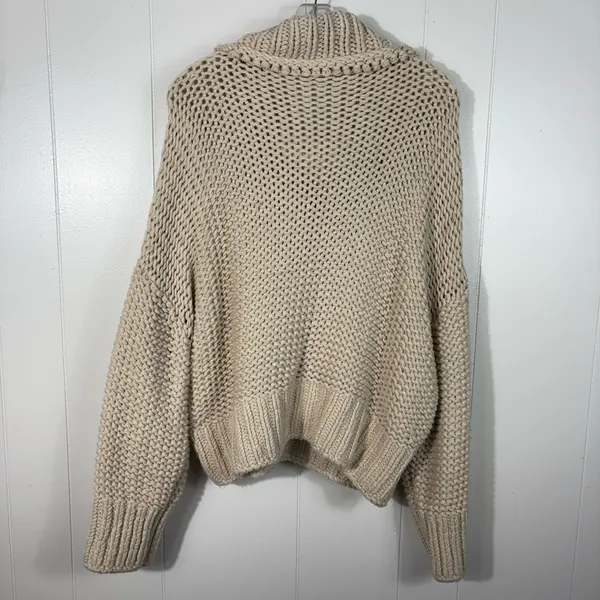 Free People My Only Sunshine Beige Chunky Knit Cowl Neck Sweater Large L Boho - Image 6