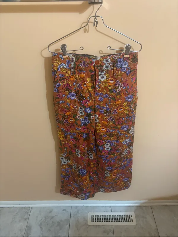 Anthropologie Maeve Orange Floral Wide Leg Trouser Pants - Image 2