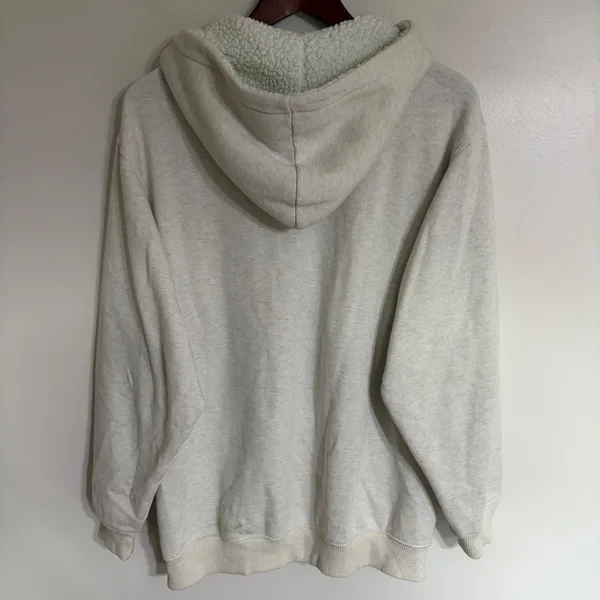 Aerie Women Medium Oatmeal Heather Sherpa Lined Hood Full Zip‎ Hoodie Sweatshirt - Image 10
