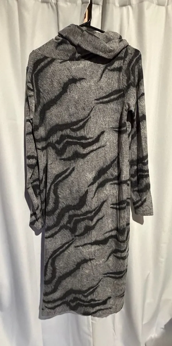 White House Black Market Cowl Neck Midi Dress Size M Grey Zebra Print - Image 3