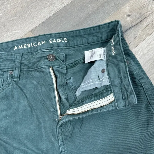 American Eagle Corduroy‎ Crop Pants Mom Straight Jean Teal Green 4 Y2K Twee - Image 9