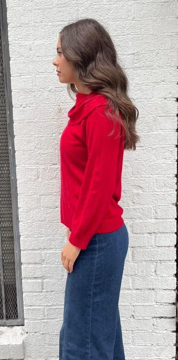 Jones New York Vintage Red Jones Wear sweater with mock neck and balloon sleeves sz m - Image 2