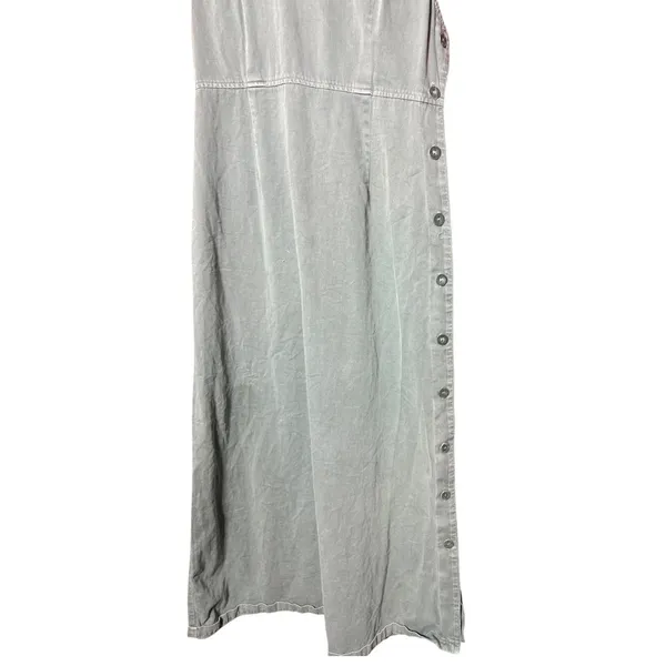 One‎ World Maxi Dress Women Medium Green Vintage Button Side Cross Back Cotton - Image 3