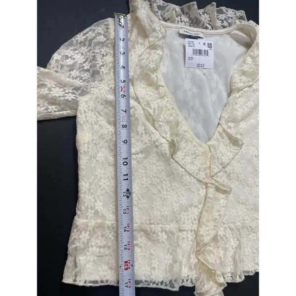 NWT American Eagle Lace Crop Top XS Ivory Sheer Fairy Boho Y2K Bell Sleeve - Image 8
