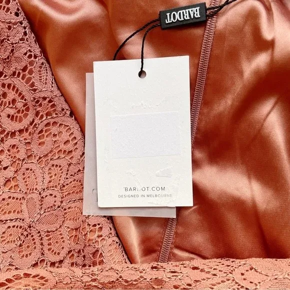 NWT Bardot Isla Dress Sz Small Copper Rose Lace Ruched Long Sleeve Mini Cocktail - Image 13