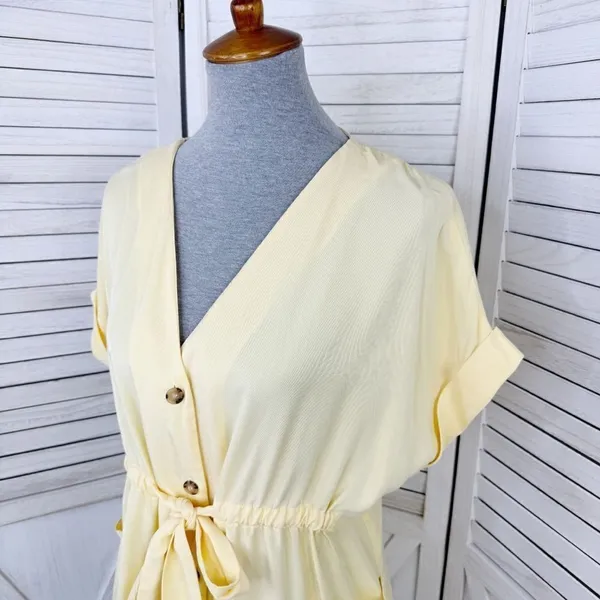 Zara Button Front Tie Waist Shirt Dress‎ Yellow XS Cap Sleeve - Image 7