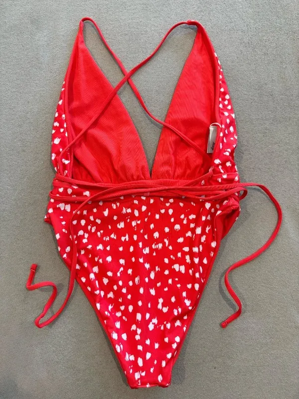 Maaji Reversible Safari One Piece Swimsuit Medium Red Resortwear Summer Vacation - Image 6