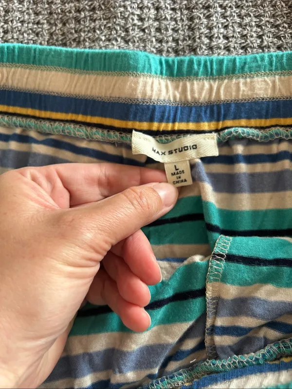 Max Studio Tie Waist Stripe Midi Skirt in Blue, Teal, Navy & Cream | Size Large - Image 5