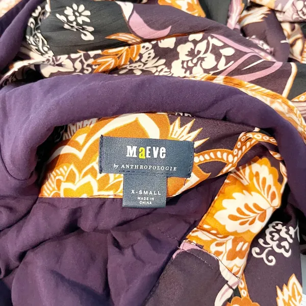 Maeve Anthropologie Wrap Side Tie Ruffle Hem Satin Floral Midi Skirt Purple XS - Image 3