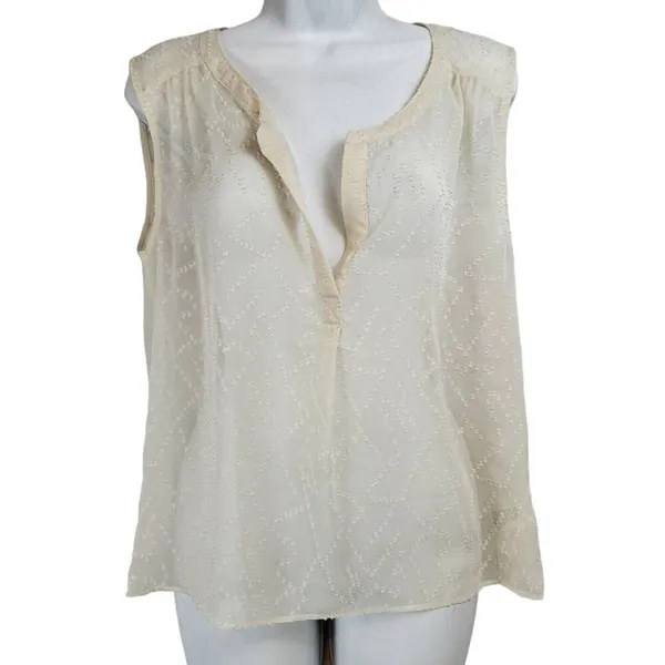 American Eagle Outfitters Cream Textured‎ Gauze V Neck Sleeveless Blouse Top S - Image 10