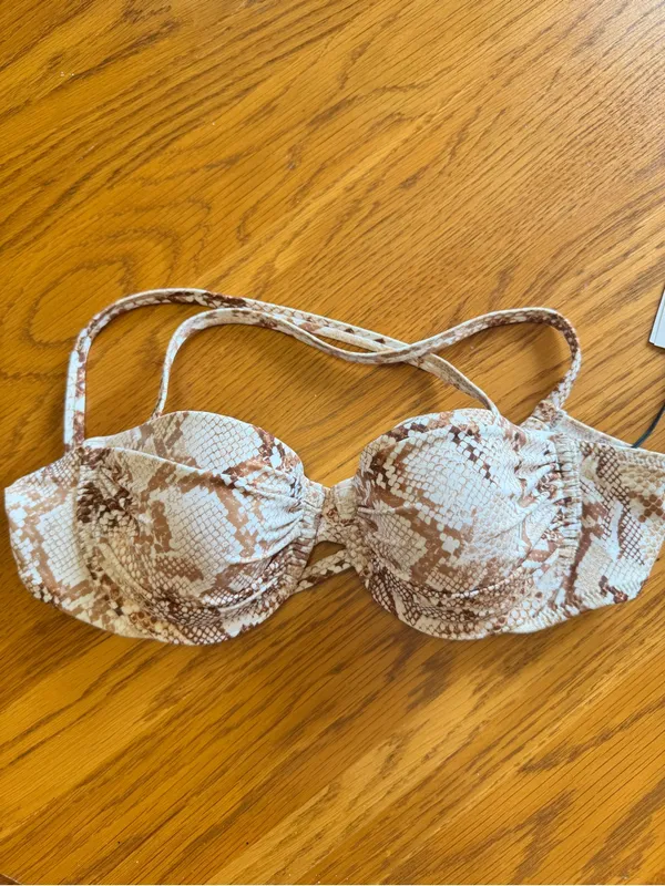 Shade & Shore Brown & Cream Snakeskin Print Underwire Bikini Swim Top - Size 32B - Image 5