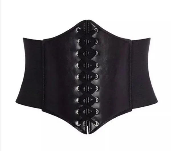NEW Black Faux Leather Lace-Up Corset Waist Belt Goth Witch Halloween Costume Outfit - Image 4