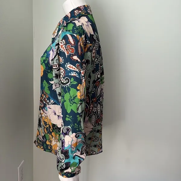 Zara Floral Satin Effect Blouse Large - Image 6