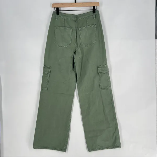Vervet Cargo Wide Leg Jeans Army Green High Rise Utility 100% Cotton Size 26 - Image 8