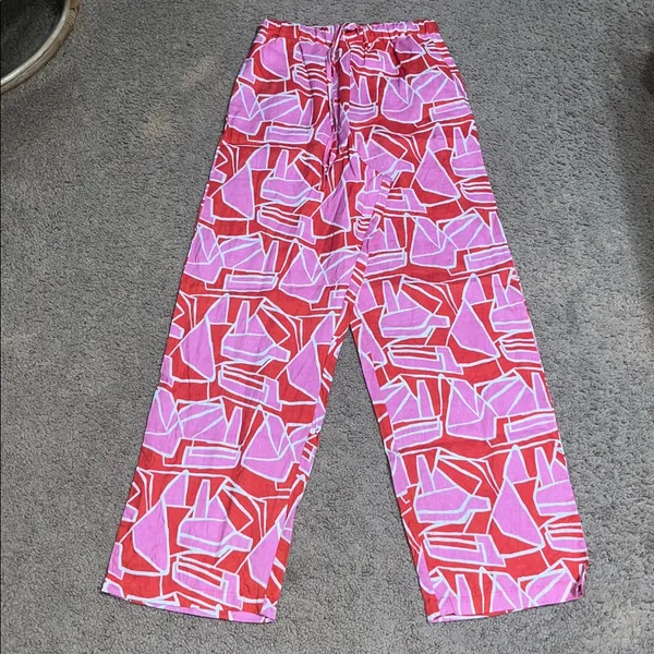 Stone Fox Swim Gita Wide Leg Linen Pant Pink Curacao XS/S‎ - Image 3