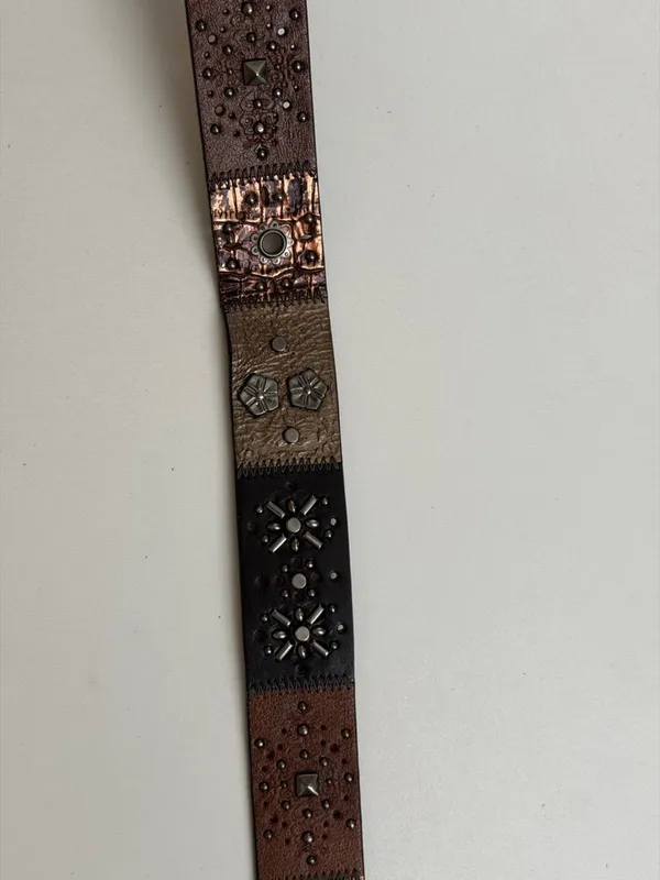 Y2K Fossil Belt Leather Studded Flower Black Brown Silver Gold Gunmetal Buckle - Image 12
