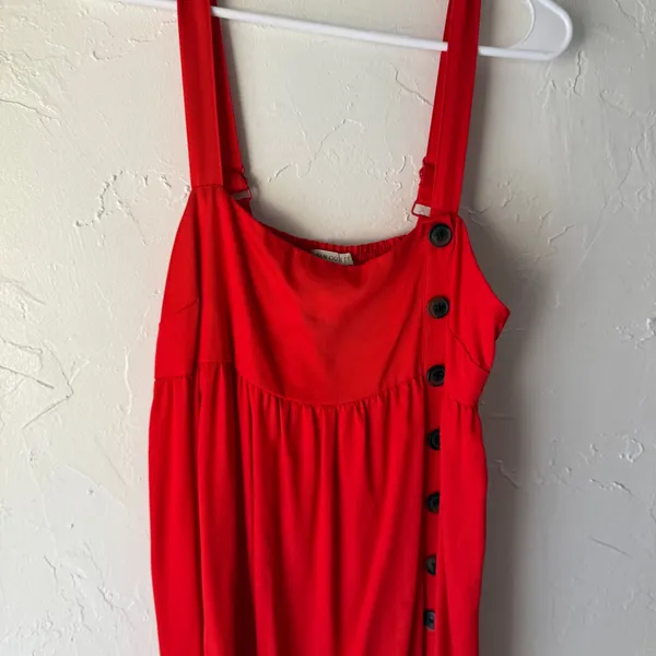 Urban Outfitters Red Sundress Size M Button Front Sleeveless Midi 100% Lyocell‎ - Image 2