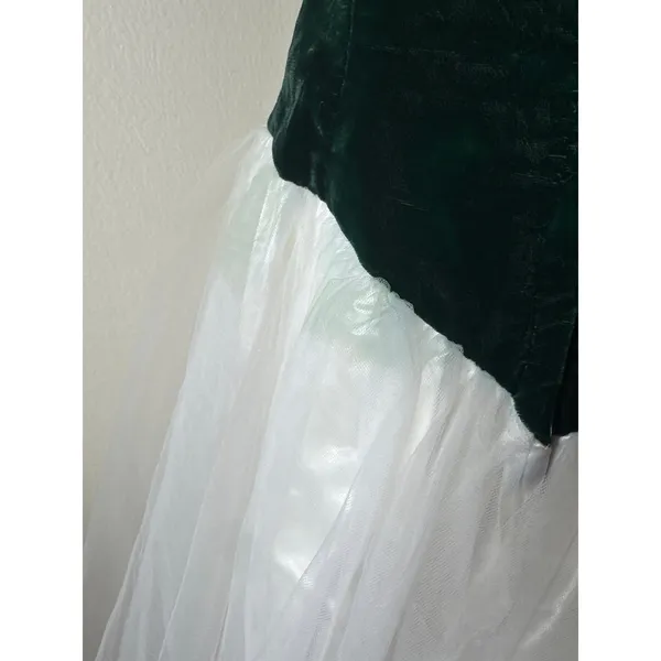 Vintage 80s Prom Dress | Emerald Green Velvet & White Tulle Ball Gown | flaws - Image 7