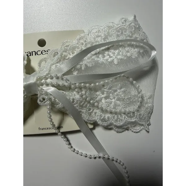 Francescas White Lace Bridal Hair Bow Clip with Faux Pearls and Satin Ribbon - Image 3